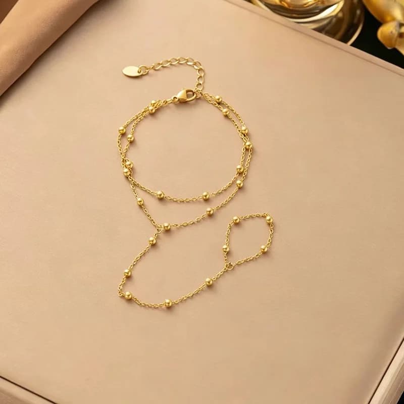 سلسلة أساور معدنية بحبات ذات ملمس بارز