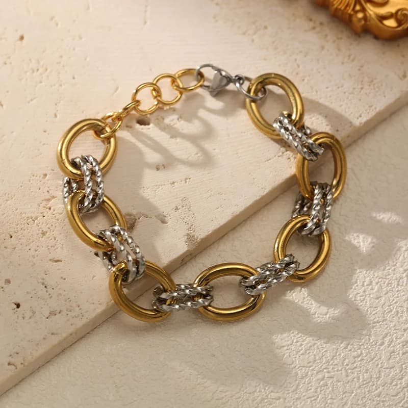 سوار صلب (Bangle) بسلسلة سميكة ثنائية اللون من الفولاذ المقاوم للصدأ 316L