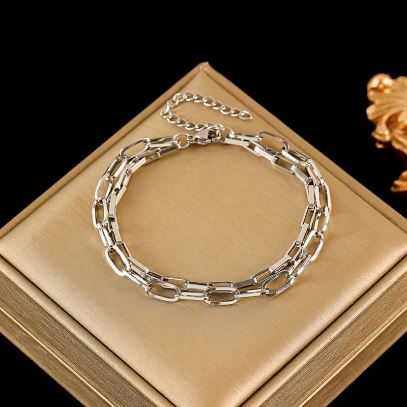 إسورة (Bangle) بسلسلة عريضة من الفولاذ المقاوم للصدأ 316L بلون فضي