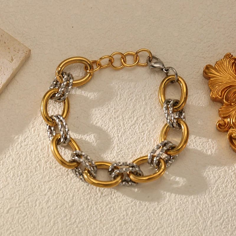 سوار صلب (Bangle) بسلسلة سميكة ثنائية اللون من الفولاذ المقاوم للصدأ 316L